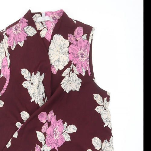 Debenhams Womens Purple Floral Polyester Basic T-Shirt Size 10 V-Neck - Glitter