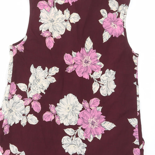 Debenhams Womens Purple Floral Polyester Basic T-Shirt Size 10 V-Neck - Glitter