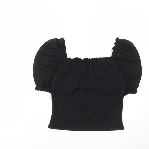 In the Style Womens Black Polyester Cropped T-Shirt Size 10 Square Neck - Ruched, Pleated