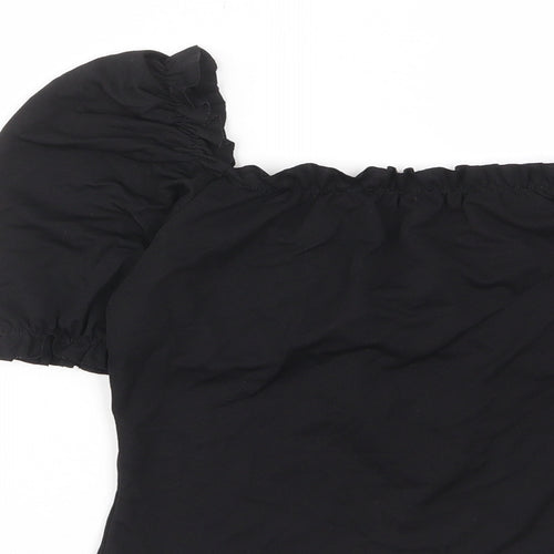 In the Style Womens Black Polyester Cropped T-Shirt Size 10 Square Neck - Ruched, Pleated