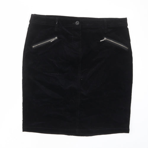 NEXT Womens Black Cotton A-Line Skirt Size 14 Zip - Pockets, Belt Loops, Zips