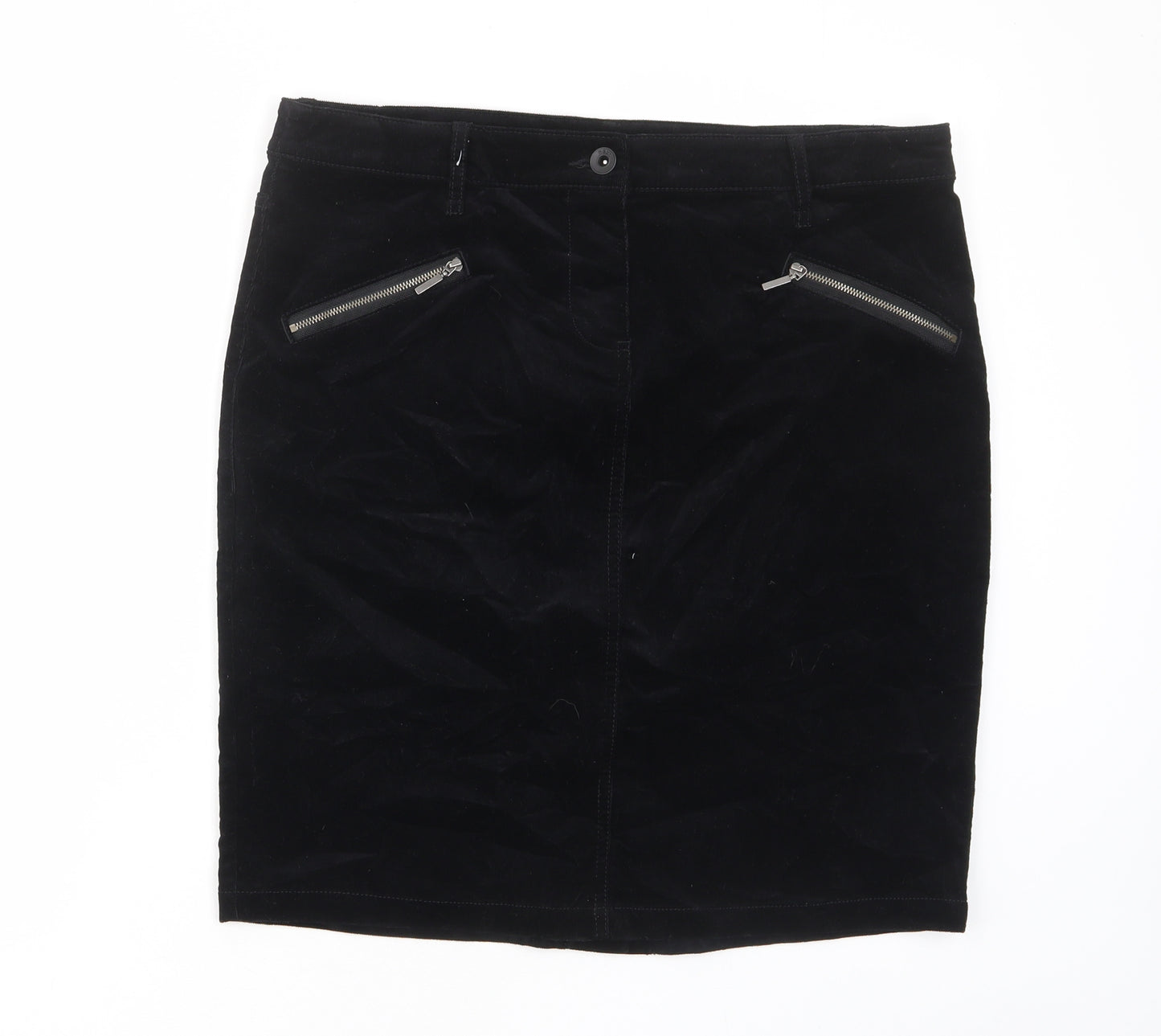 NEXT Womens Black Cotton A-Line Skirt Size 14 Zip - Pockets, Belt Loops, Zips