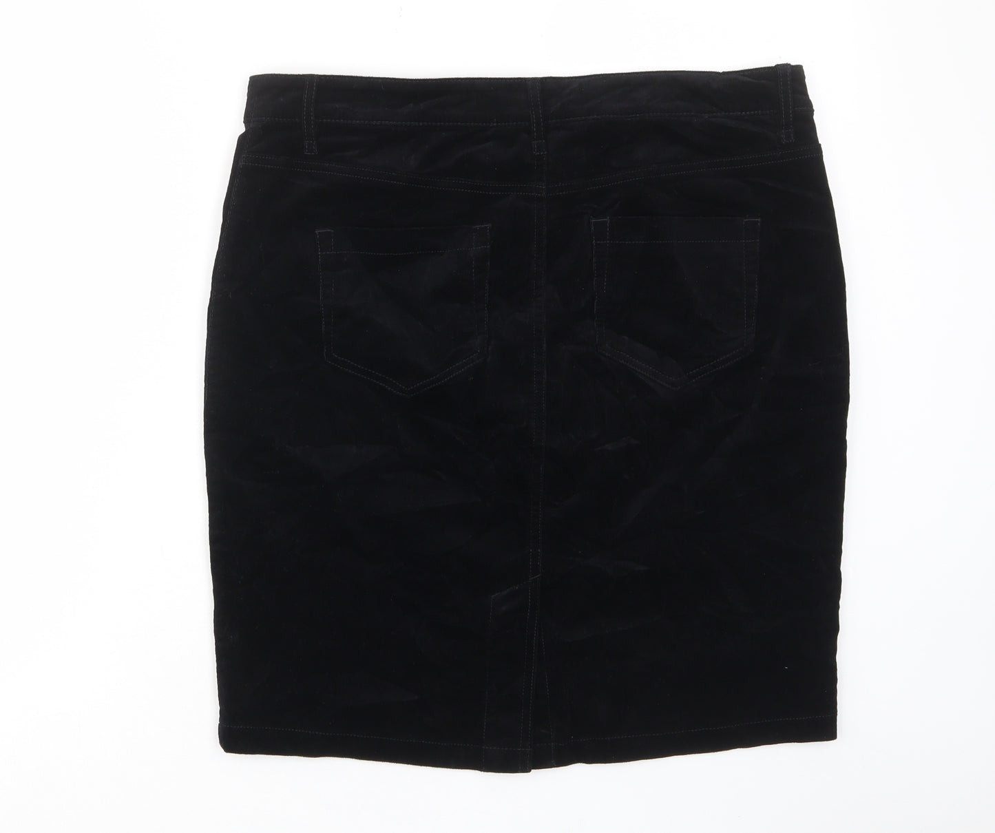 NEXT Womens Black Cotton A-Line Skirt Size 14 Zip - Pockets, Belt Loops, Zips