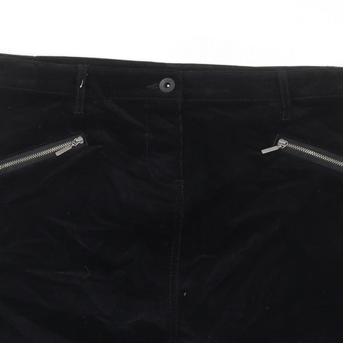NEXT Womens Black Cotton A-Line Skirt Size 14 Zip - Pockets, Belt Loops, Zips