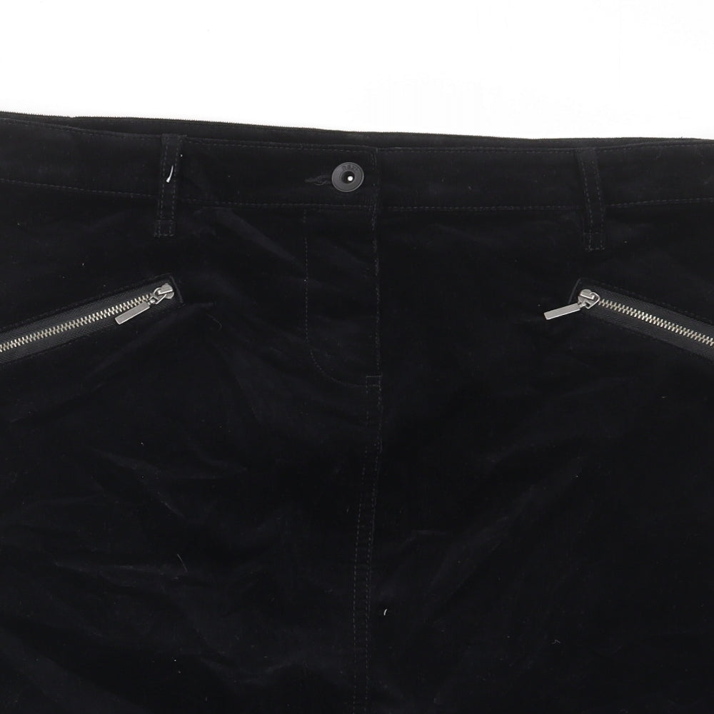 NEXT Womens Black Cotton A-Line Skirt Size 14 Zip - Pockets, Belt Loops, Zips