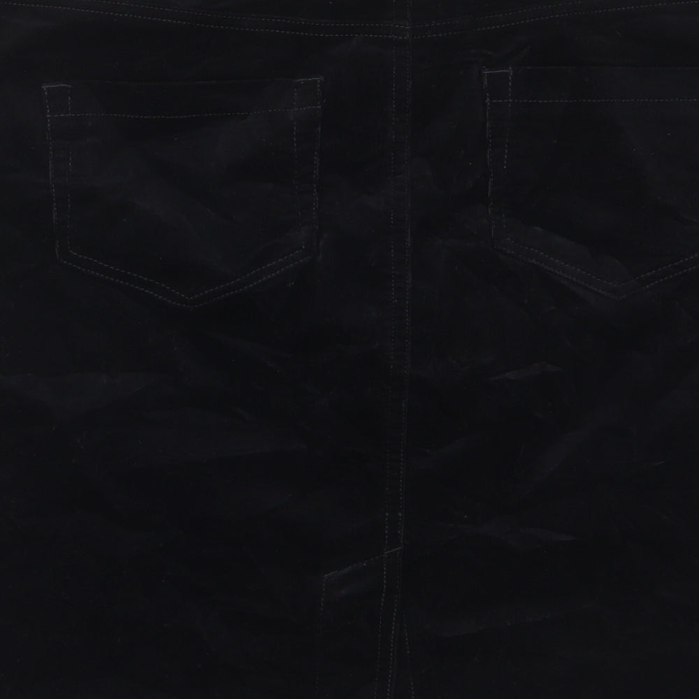 NEXT Womens Black Cotton A-Line Skirt Size 14 Zip - Pockets, Belt Loops, Zips