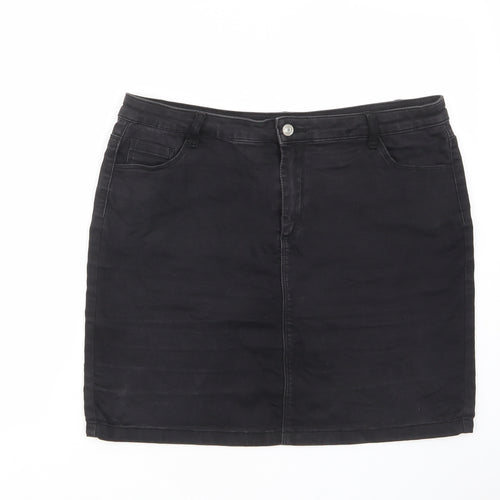 Marks and Spencer Womens Black Cotton A-Line Skirt Size 18 - Pockets, Belt Loops