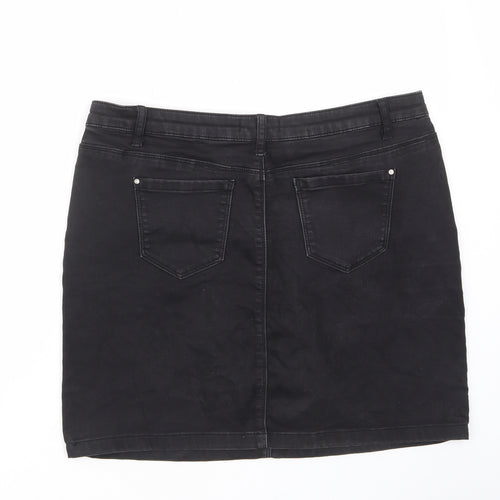 Marks and Spencer Womens Black Cotton A-Line Skirt Size 18 - Pockets, Belt Loops