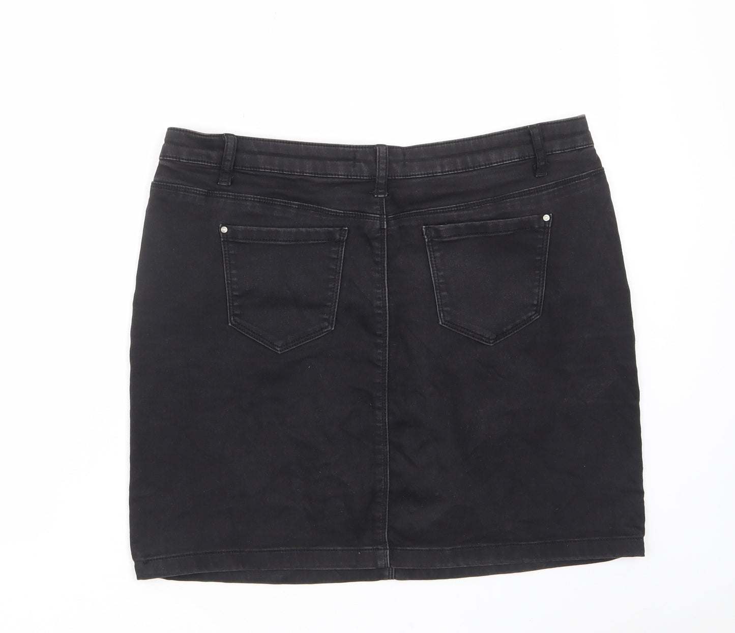 Marks and Spencer Womens Black Cotton A-Line Skirt Size 18 - Pockets, Belt Loops