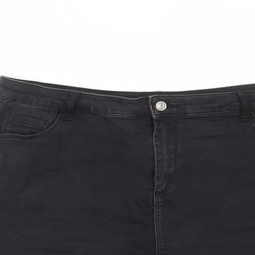 Marks and Spencer Womens Black Cotton A-Line Skirt Size 18 - Pockets, Belt Loops