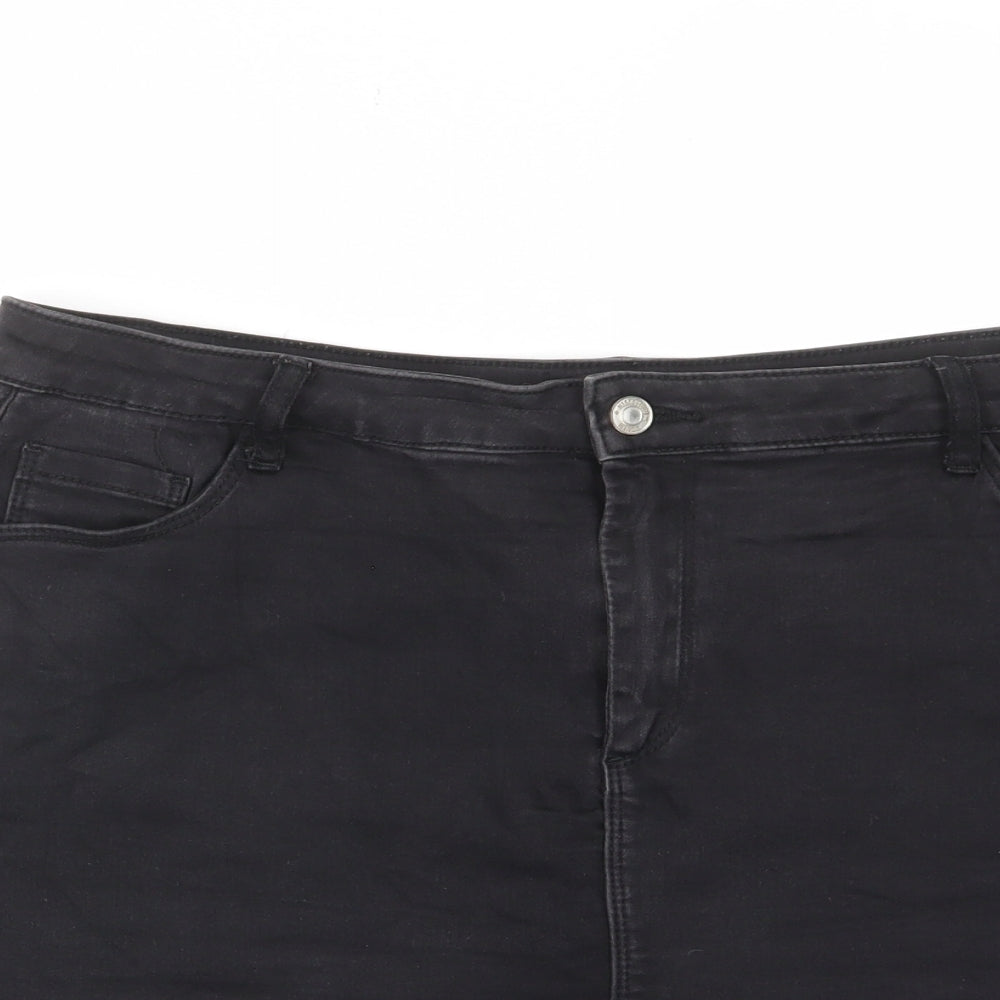 Marks and Spencer Womens Black Cotton A-Line Skirt Size 18 - Pockets, Belt Loops