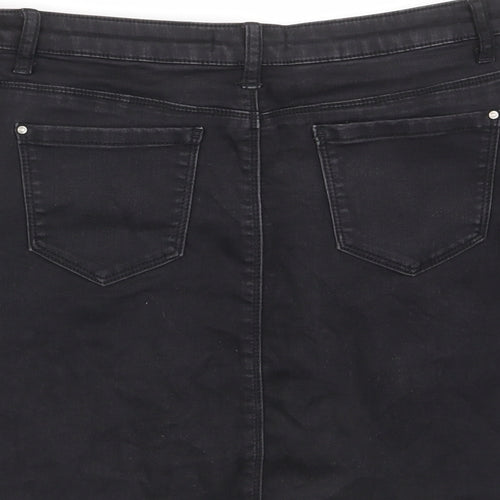 Marks and Spencer Womens Black Cotton A-Line Skirt Size 18 - Pockets, Belt Loops