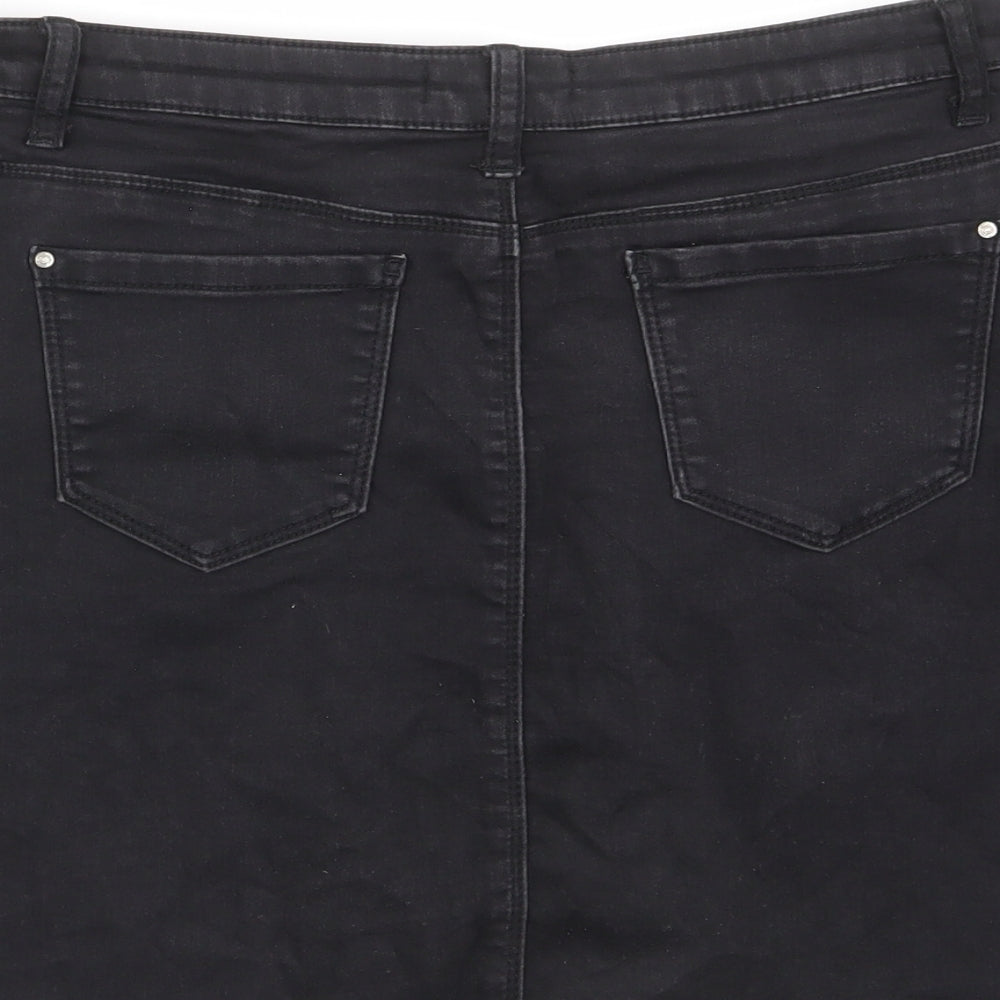 Marks and Spencer Womens Black Cotton A-Line Skirt Size 18 - Pockets, Belt Loops