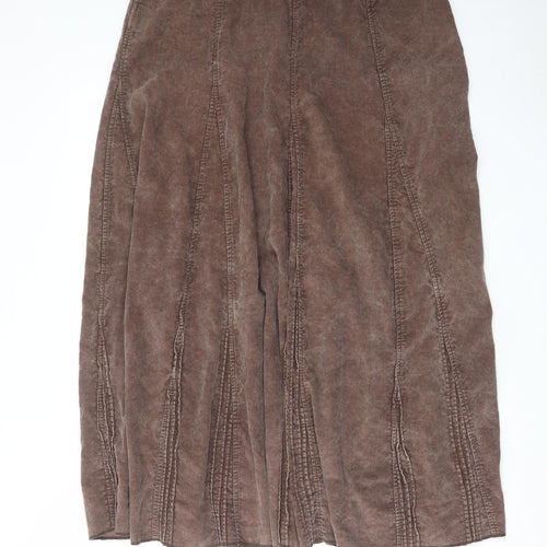 Per Una Womens Brown Cotton A-Line Skirt Size 18 Zip - Pleated