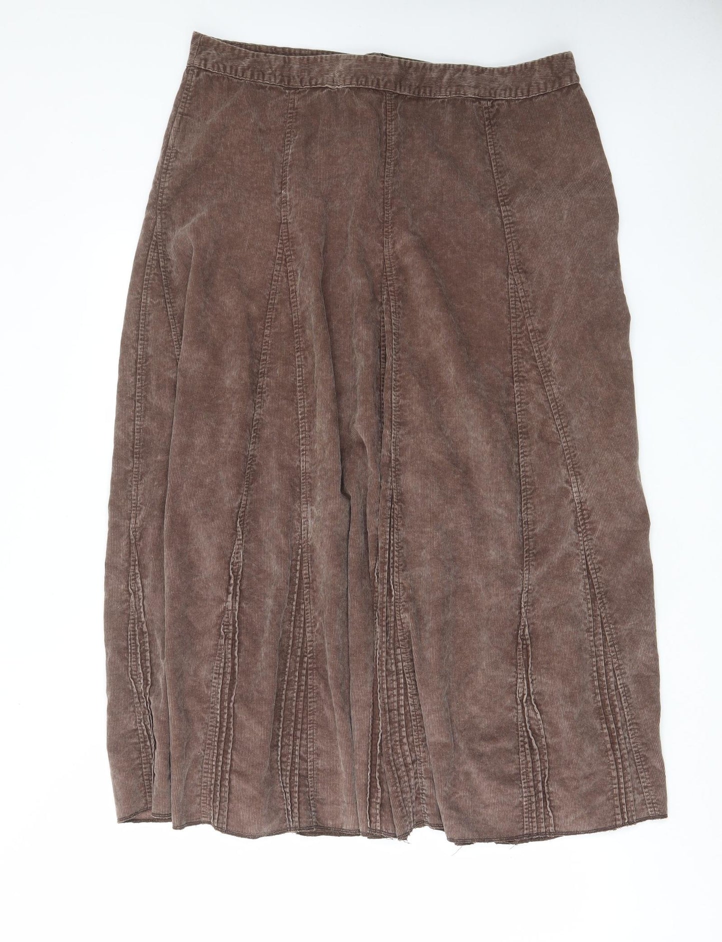 Per Una Womens Brown Cotton A-Line Skirt Size 18 Zip - Pleated