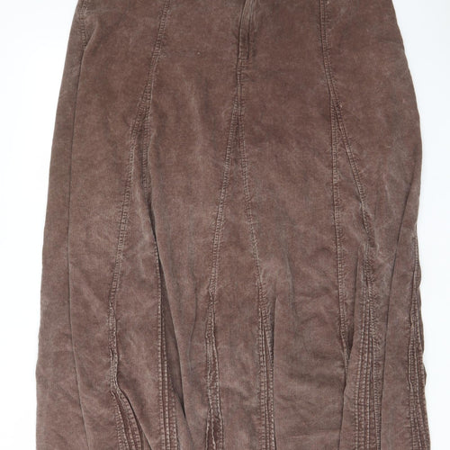 Per Una Womens Brown Cotton A-Line Skirt Size 18 Zip - Pleated
