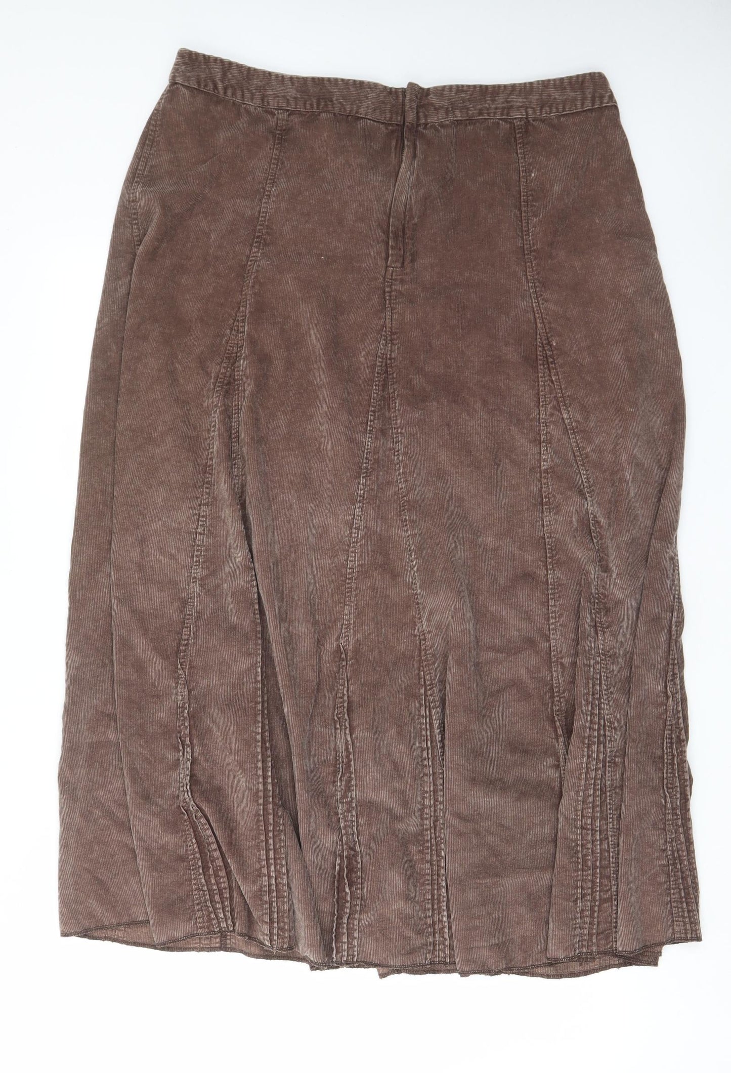 Per Una Womens Brown Cotton A-Line Skirt Size 18 Zip - Pleated