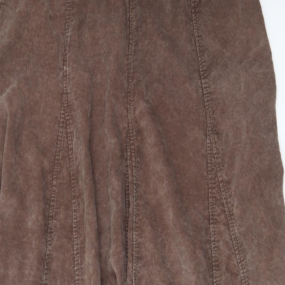 Per Una Womens Brown Cotton A-Line Skirt Size 18 Zip - Pleated