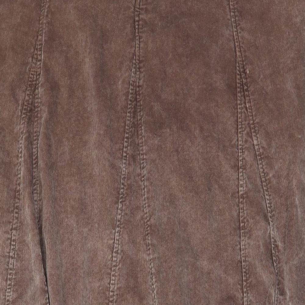 Per Una Womens Brown Cotton A-Line Skirt Size 18 Zip - Pleated
