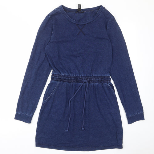FOREVER 21 Womens Blue Cotton A-Line Size M Crew Neck Pullover - Elastic waist, Pockets