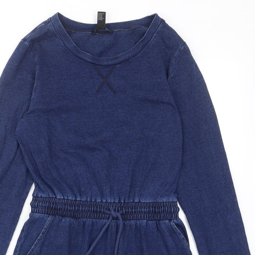 FOREVER 21 Womens Blue Cotton A-Line Size M Crew Neck Pullover - Elastic waist, Pockets