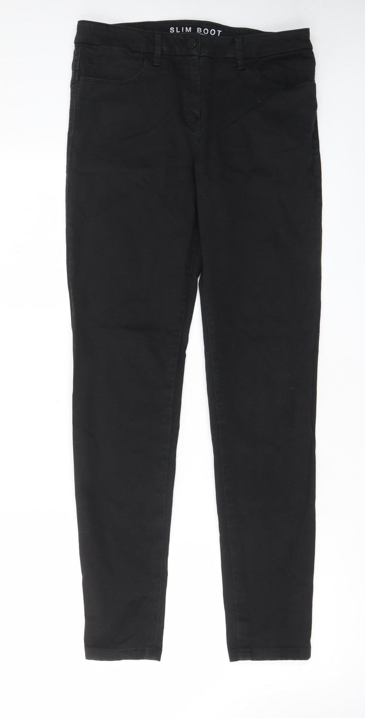 Marks and Spencer Womens Black Cotton Bootcut Jeans Size 30 in L31 in Slim Zip - Pockets, Belt Loops