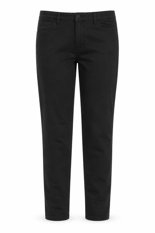 Front view of Marks & Spencer women’s black cotton bootcut jeans, size UK 30, in, 31-inch leg slim zip - pockets, belt loops