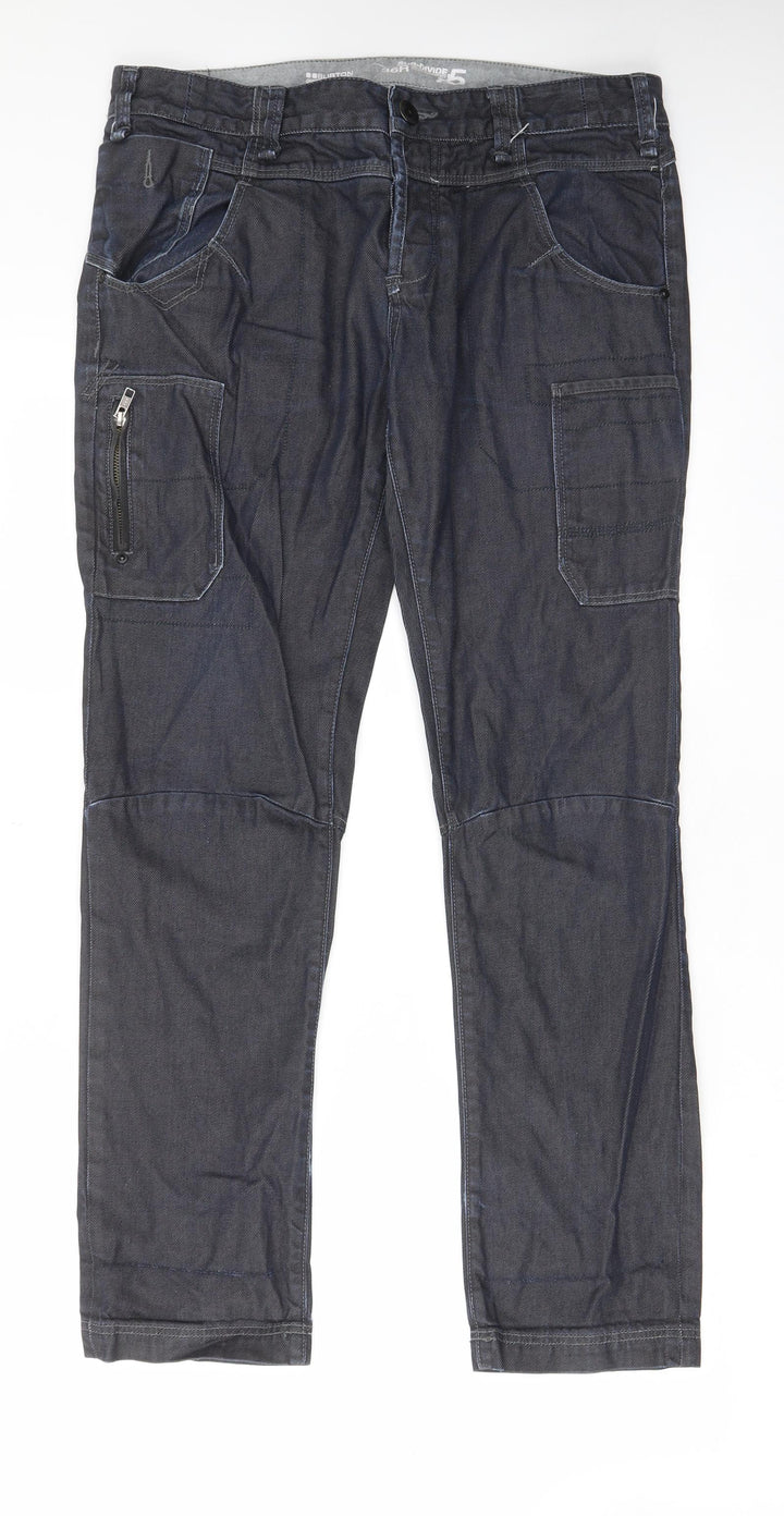 Burton Mens Blue Cotton Straight Jeans Size 36 in L31 in Regular Zip - Pockets, Belt Loops, Buckle, Zips