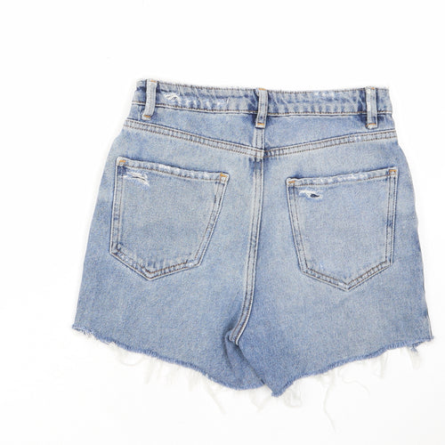 New Look Womens Blue Cotton Mom Shorts Size 6 L3 in Regular Zip - Distressed, Pockets, Belt Loops