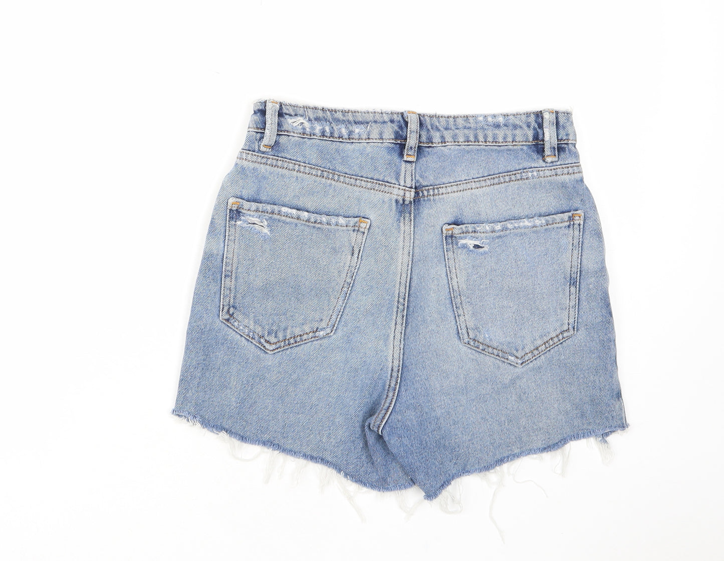 New Look Womens Blue Cotton Mom Shorts Size 6 L3 in Regular Zip - Distressed, Pockets, Belt Loops