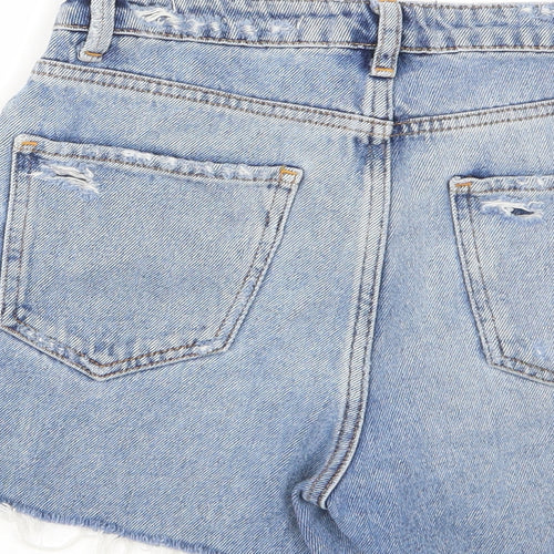 New Look Womens Blue Cotton Mom Shorts Size 6 L3 in Regular Zip - Distressed, Pockets, Belt Loops