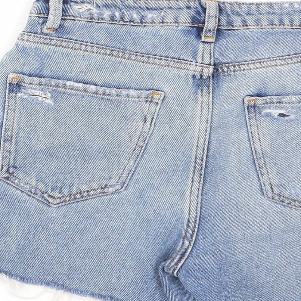 New Look Womens Blue Cotton Mom Shorts Size 6 L3 in Regular Zip - Distressed, Pockets, Belt Loops