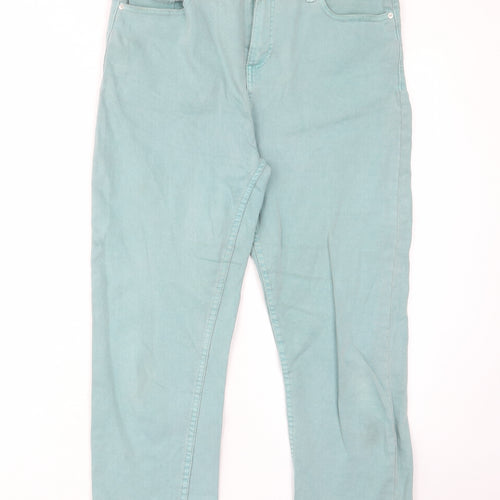 NEXT Womens Green Cotton Cropped Jeans Size 14 L24 in Slim Zip - Pockets, Belt Loops