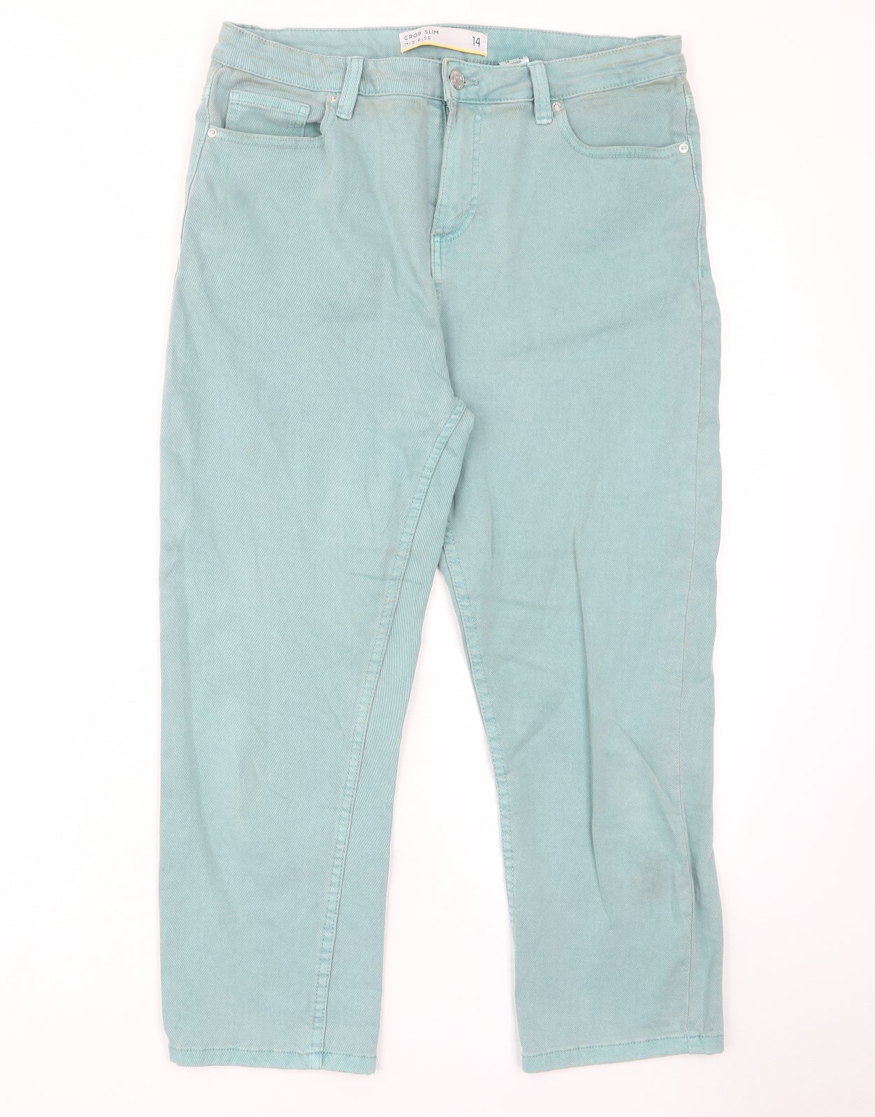 NEXT Womens Green Cotton Cropped Jeans Size 14 L24 in Slim Zip - Pockets, Belt Loops