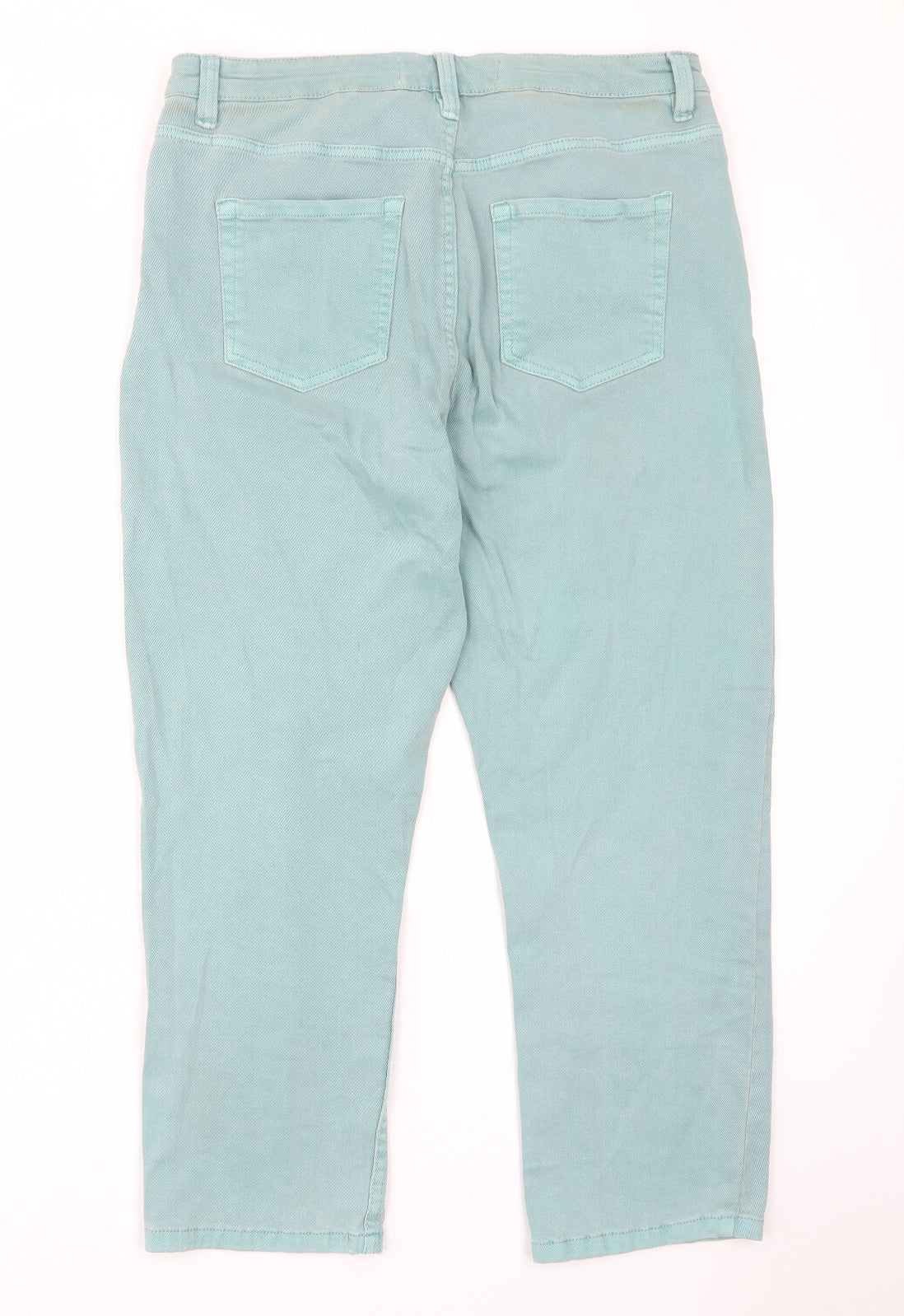 NEXT Womens Green Cotton Cropped Jeans Size 14 L24 in Slim Zip - Pockets, Belt Loops