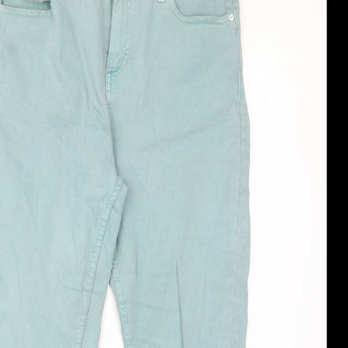 NEXT Womens Green Cotton Cropped Jeans Size 14 L24 in Slim Zip - Pockets, Belt Loops