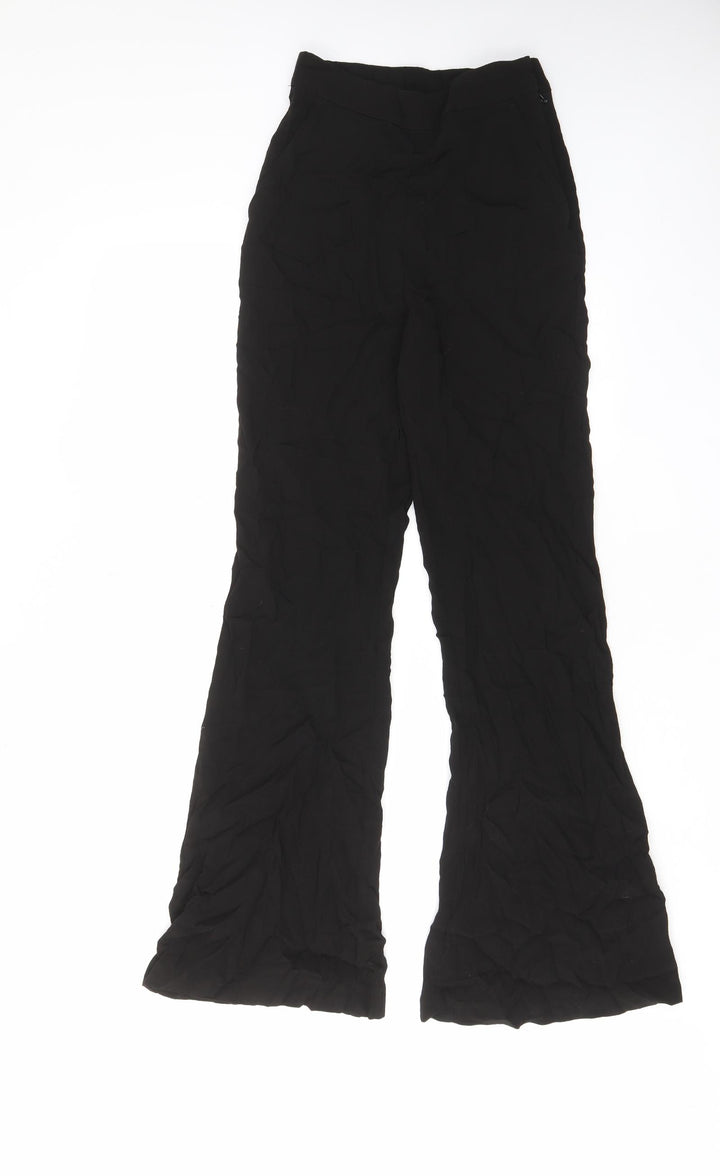 H&M Womens Black Viscose Trousers Size 4 L30 in Regular Zip - Pockets