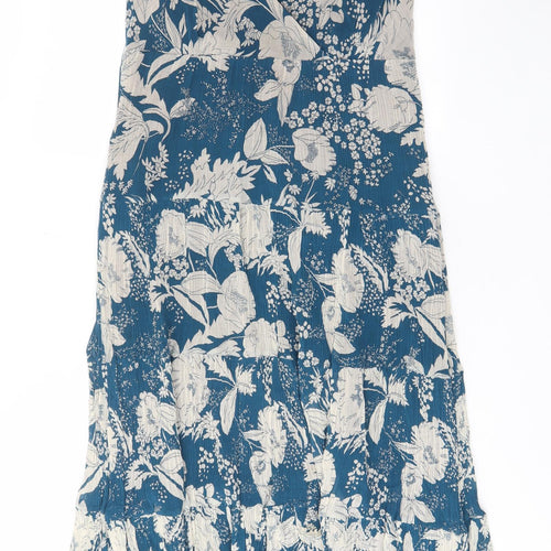 Zara Womens Blue Geometric Cotton A-Line Size M V-Neck Zip - Pleated, Lined