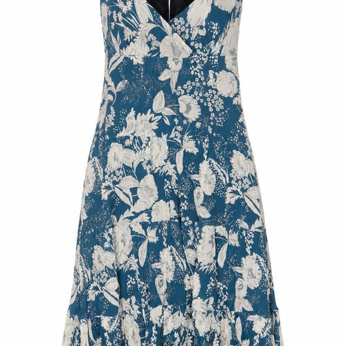 Zara Womens Blue Geometric Cotton A-Line Size M V-Neck Zip - Pleated, Lined