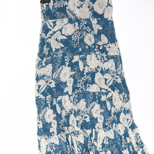 Zara Womens Blue Geometric Cotton A-Line Size M V-Neck Zip - Pleated, Lined