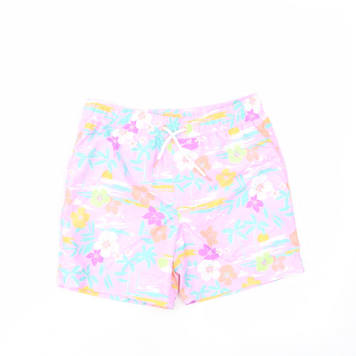 Marks and Spencer Girls Multicoloured Floral Polyester Sweat Shorts Size 7-8 Years Regular Drawstring - Swim shorts