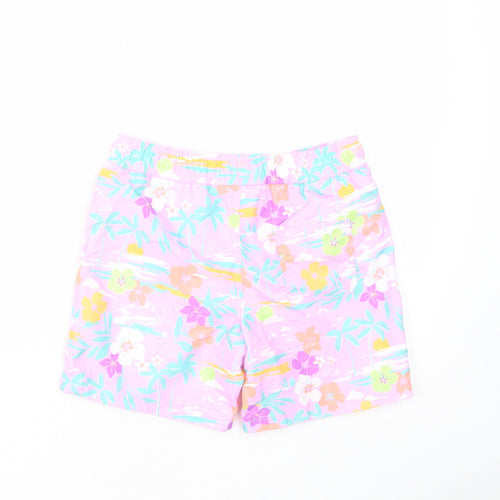 Marks and Spencer Girls Multicoloured Floral Polyester Sweat Shorts Size 7-8 Years Regular Drawstring - Swim shorts
