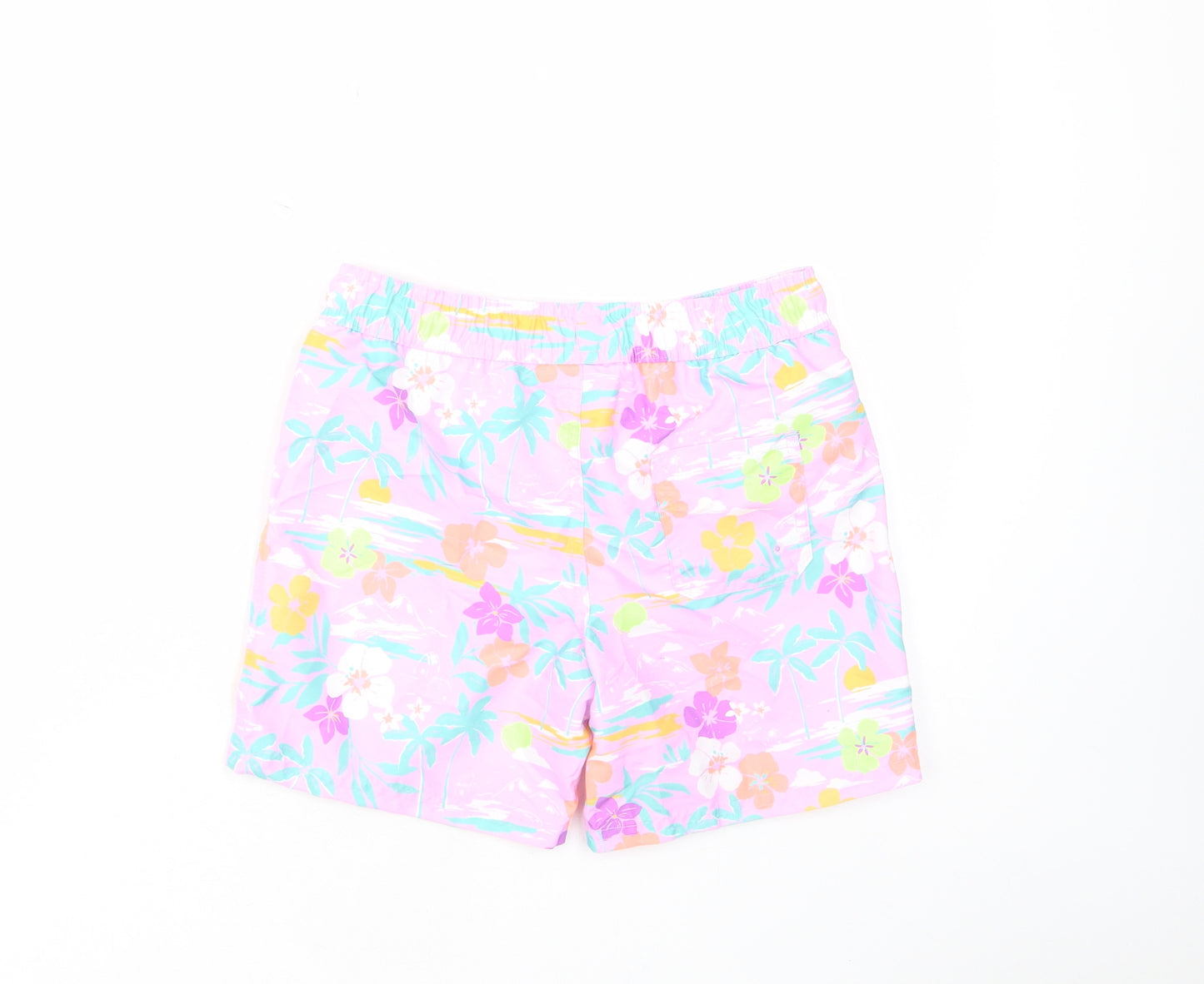 Marks and Spencer Girls Multicoloured Floral Polyester Sweat Shorts Size 7-8 Years Regular Drawstring - Swim shorts