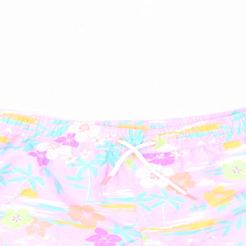 Marks and Spencer Girls Multicoloured Floral Polyester Sweat Shorts Size 7-8 Years Regular Drawstring - Swim shorts