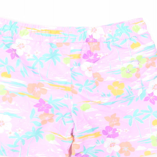 Marks and Spencer Girls Multicoloured Floral Polyester Sweat Shorts Size 7-8 Years Regular Drawstring - Swim shorts