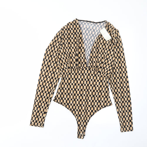 Abercrombie & Fitch Womens Brown Houndstooth Polyester Bodysuit One-Piece Size M Snap - Pleated