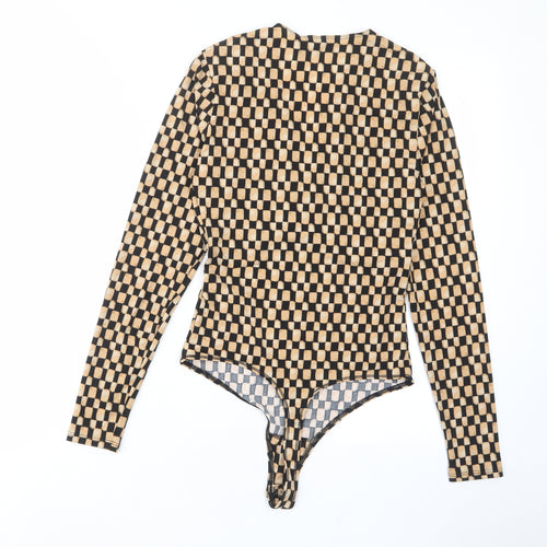 Abercrombie & Fitch Womens Brown Houndstooth Polyester Bodysuit One-Piece Size M Snap - Pleated
