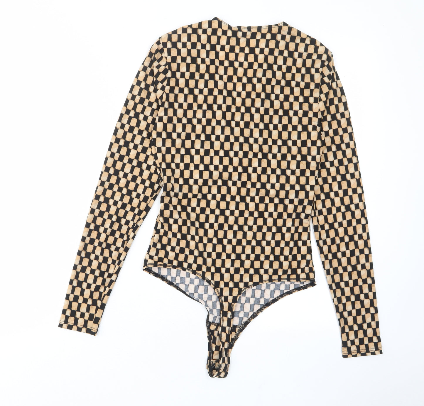 Abercrombie & Fitch Womens Brown Houndstooth Polyester Bodysuit One-Piece Size M Snap - Pleated