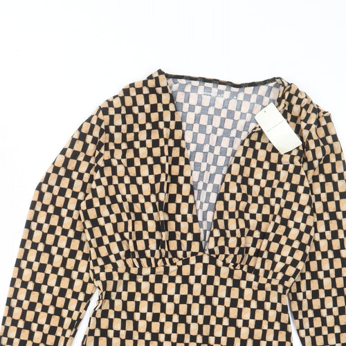 Abercrombie & Fitch Womens Brown Houndstooth Polyester Bodysuit One-Piece Size M Snap - Pleated