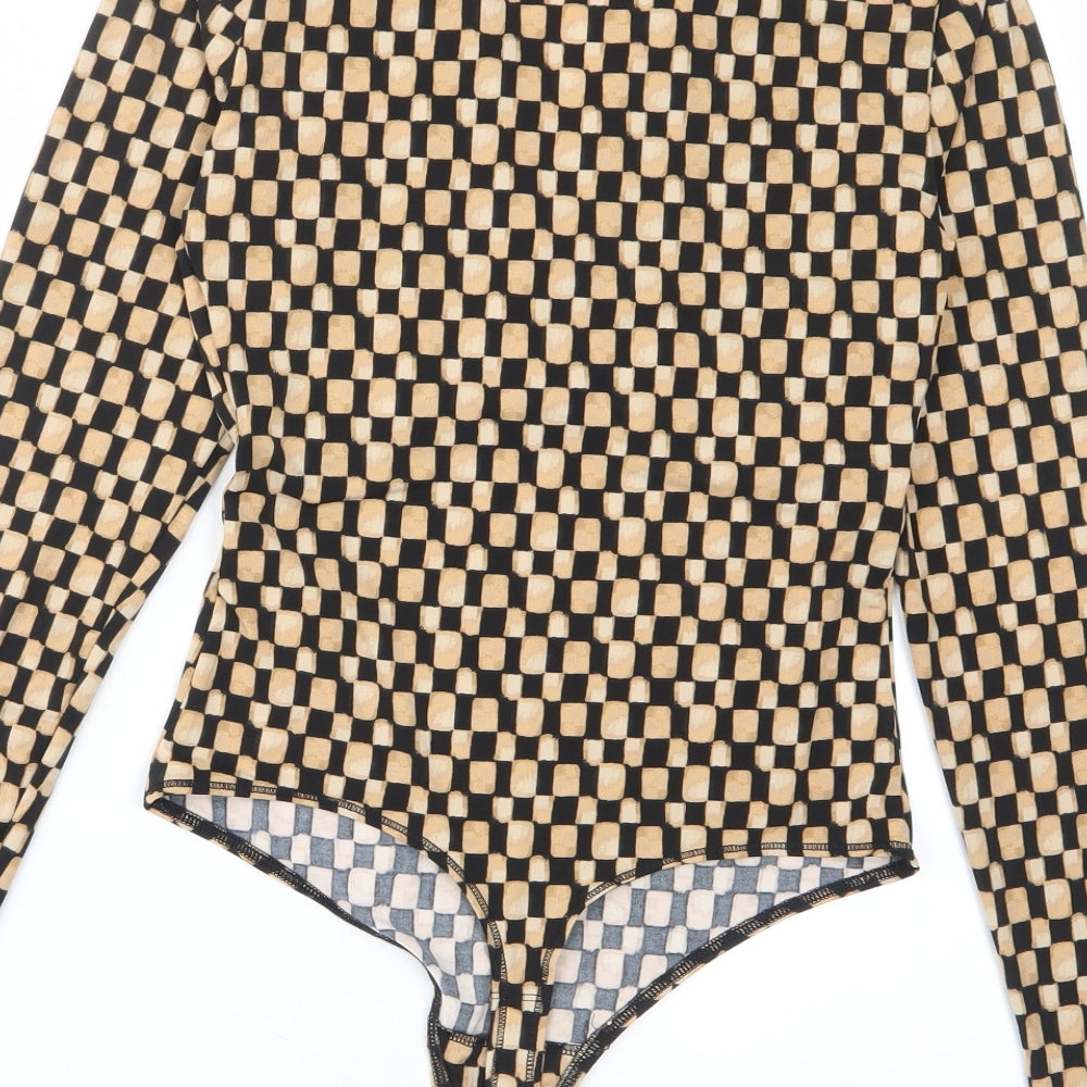 Abercrombie & Fitch Womens Brown Houndstooth Polyester Bodysuit One-Piece Size M Snap - Pleated